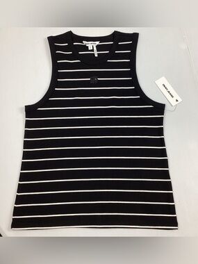DKNY Jeans Black White Striped Sleeveless Tank Top XL NEW! Retail $39